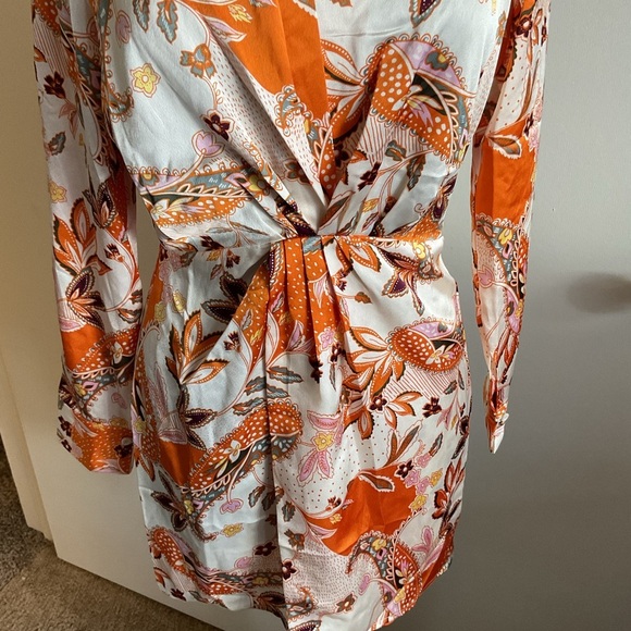 NWT Sweet Lemon Orange Floral Mini Dress Size S – Cute Long Sleeve Spring Party - Picture 4 of 8